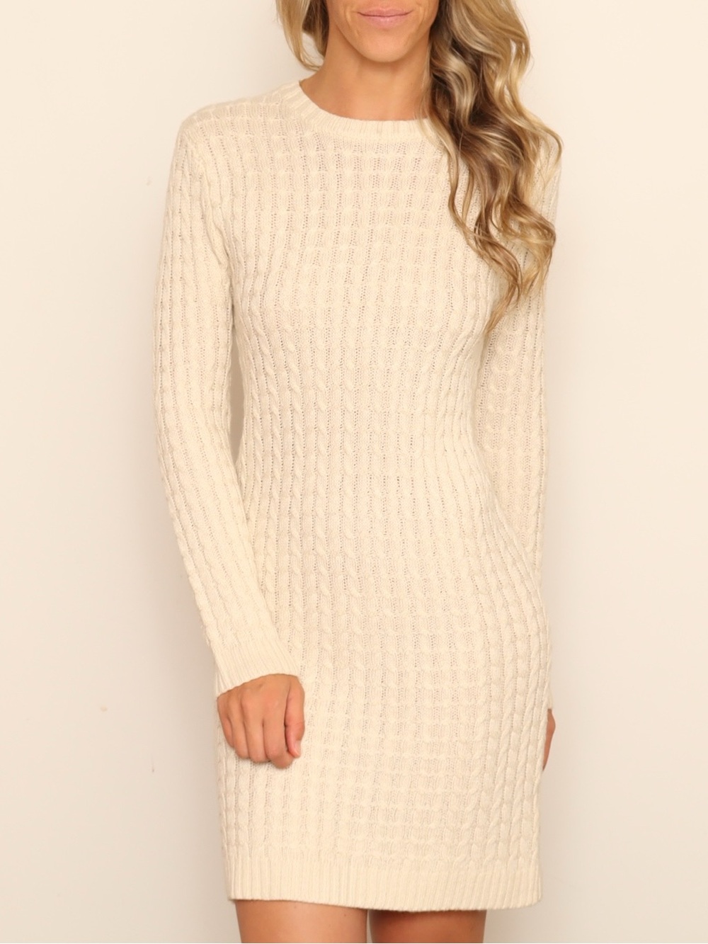 Altar’d State Cable Knit Sweater Midi Dress in Ivory